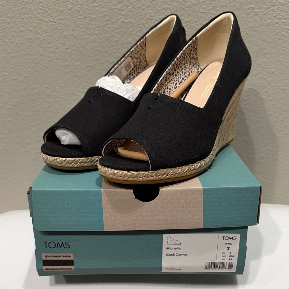 TOMS Black Canvas Wedge Shoes